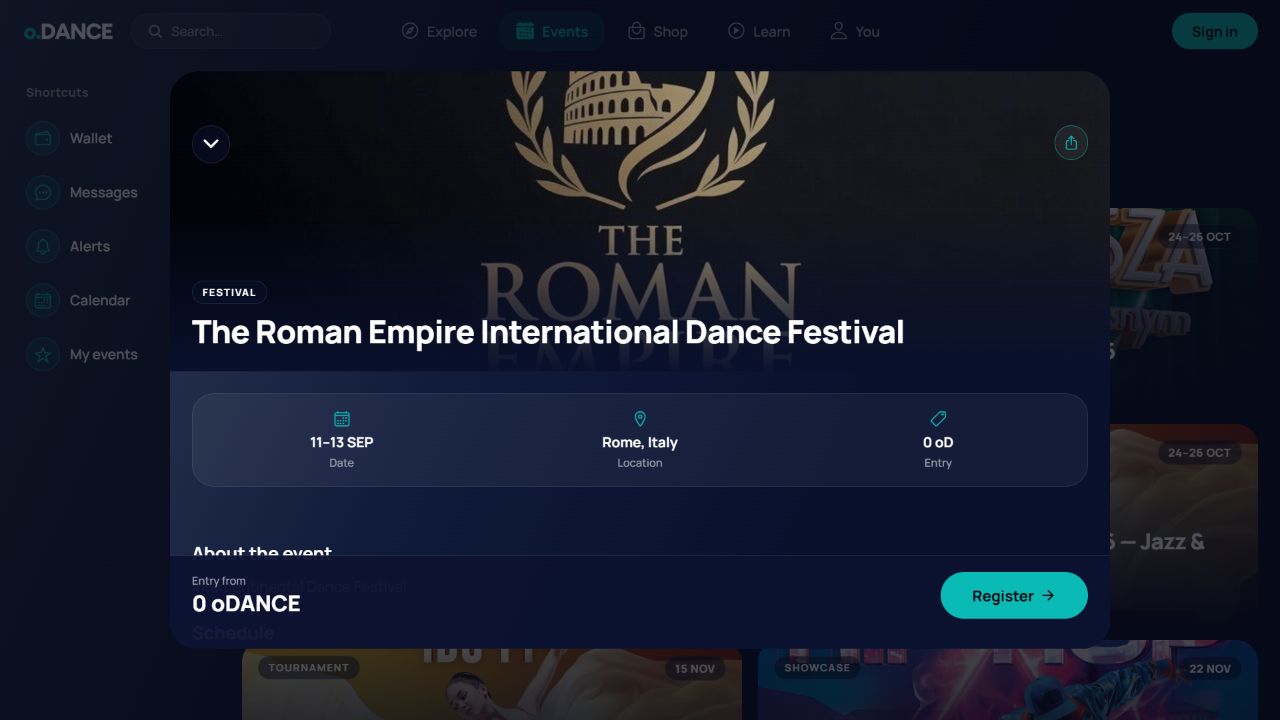 o.DANCE — project screen