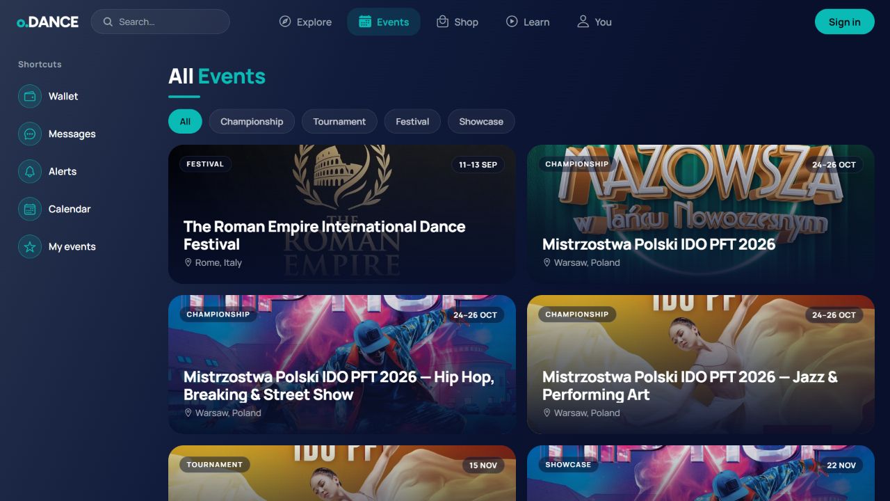 o.DANCE — project screen